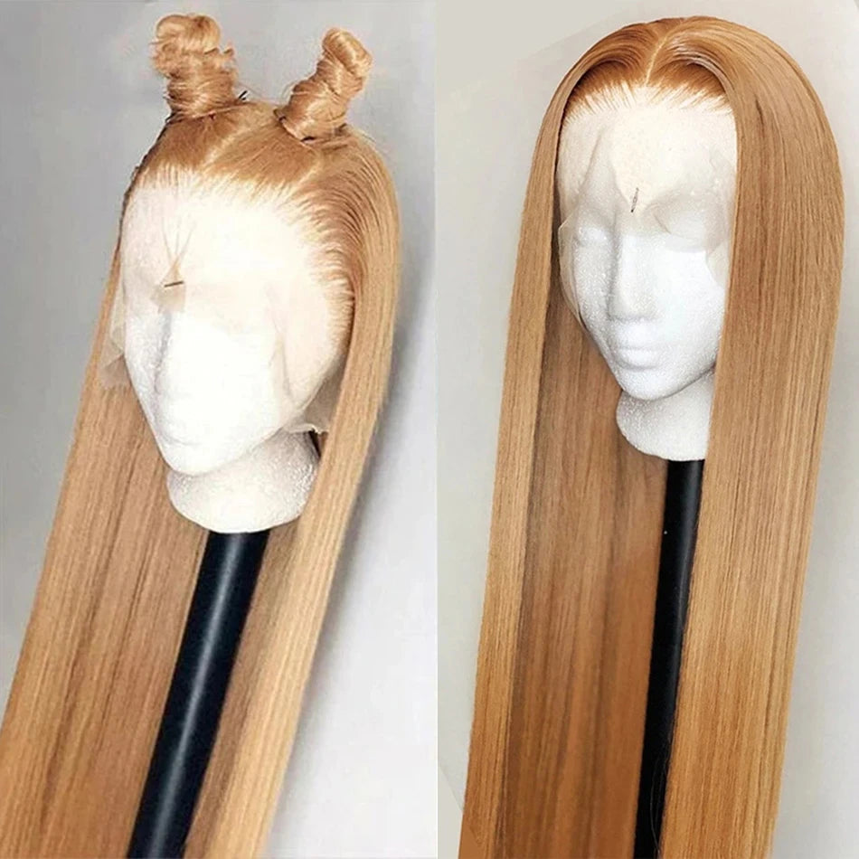 #27 Honey Blonde Human Hair Wigs HD 13X6 Lace Frontal Wigs Bone Straight Lace Front Human Hair Wigs for Women