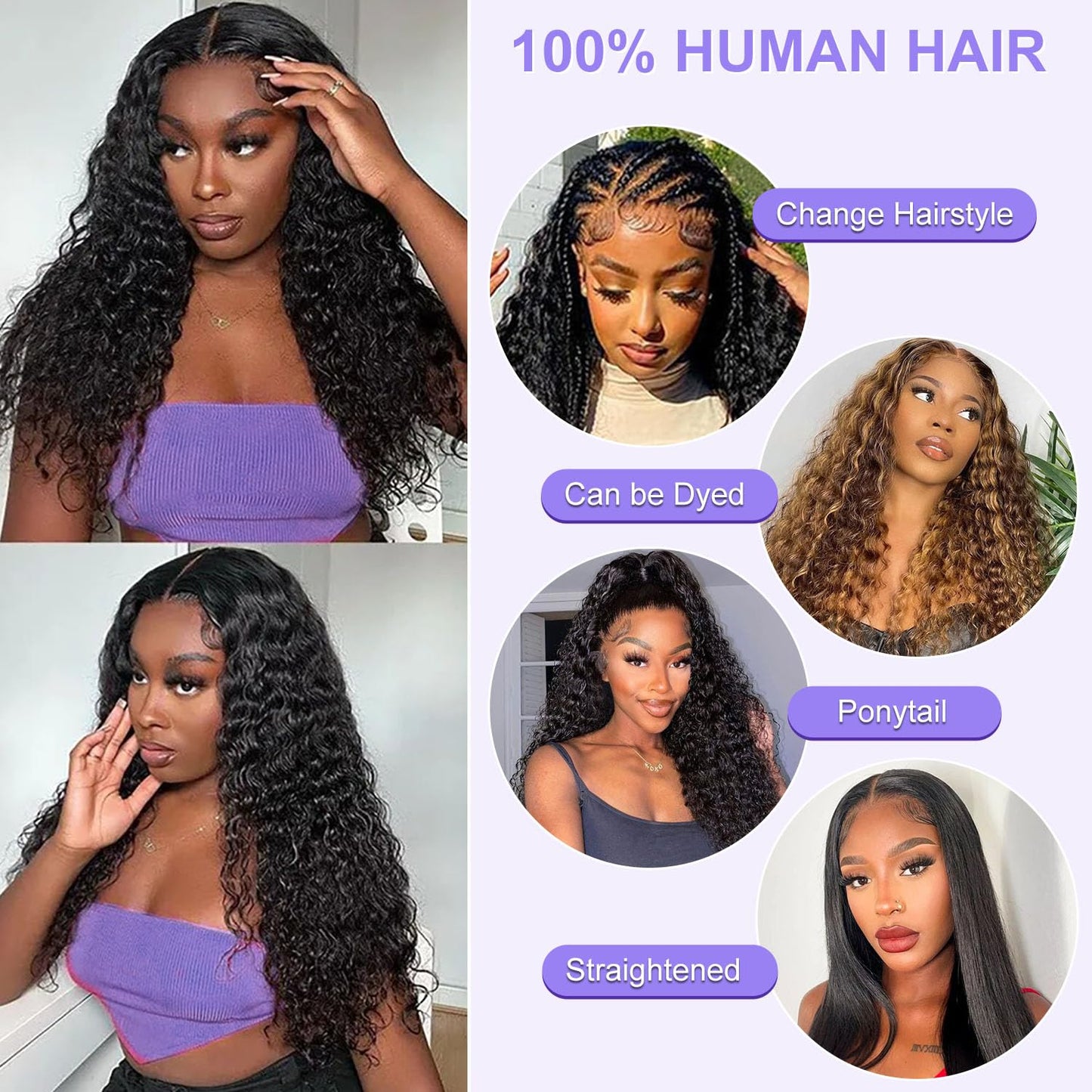 26 Inch Deep Wave Lace Front Wigs Human Hair 13X6 HD Lace Front Wigs Human Hair Pre Plucked with Baby Hair 180% Denity Deep Curly Human Hair Wigs for Women Natural Color