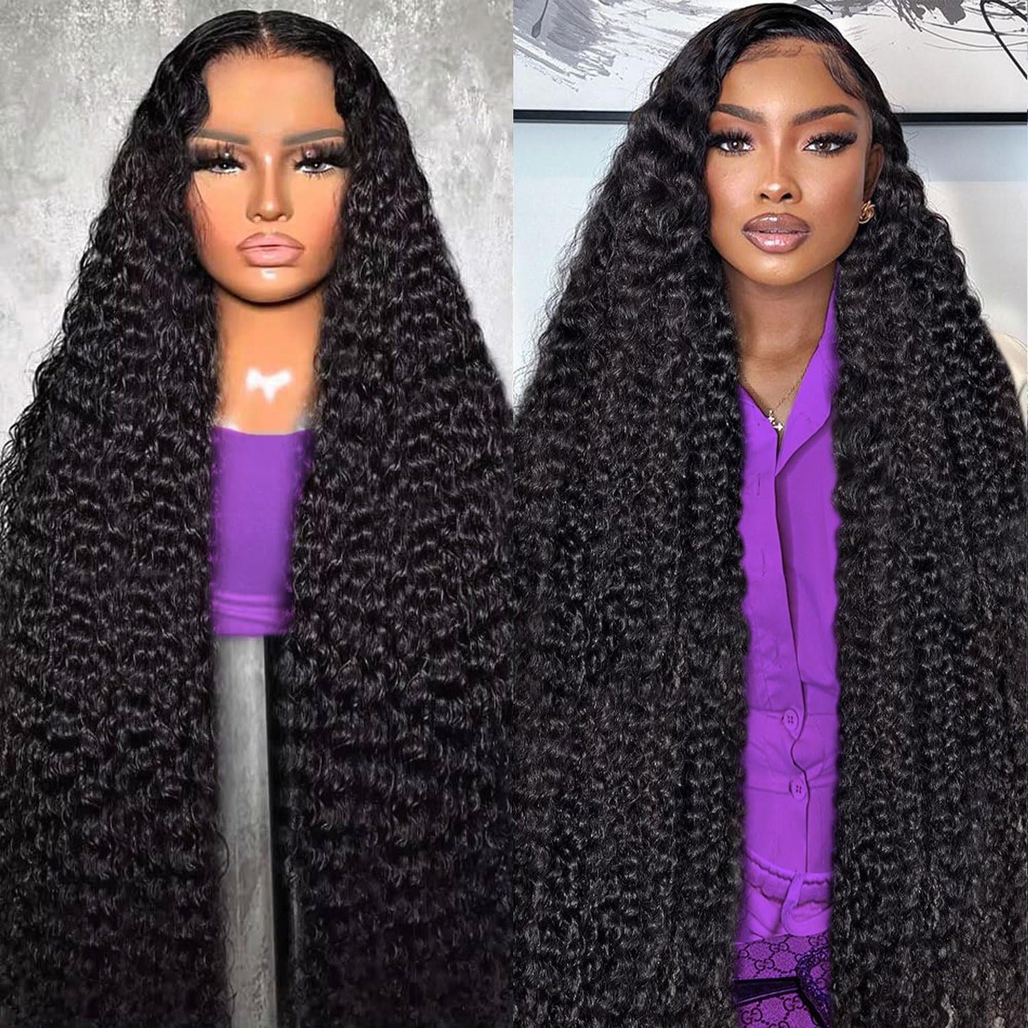 30 Inch 13X6 Deep Wave Lace Front Wigs Human Hair for Women HD Transparent Deep Curly Lace Frontal Wigs Human Hair Pre Plucked with Baby Hair Natural Color