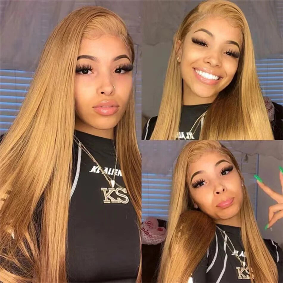 #27 Honey Blonde Human Hair Wigs HD 13X6 Lace Frontal Wigs Bone Straight Lace Front Human Hair Wigs for Women