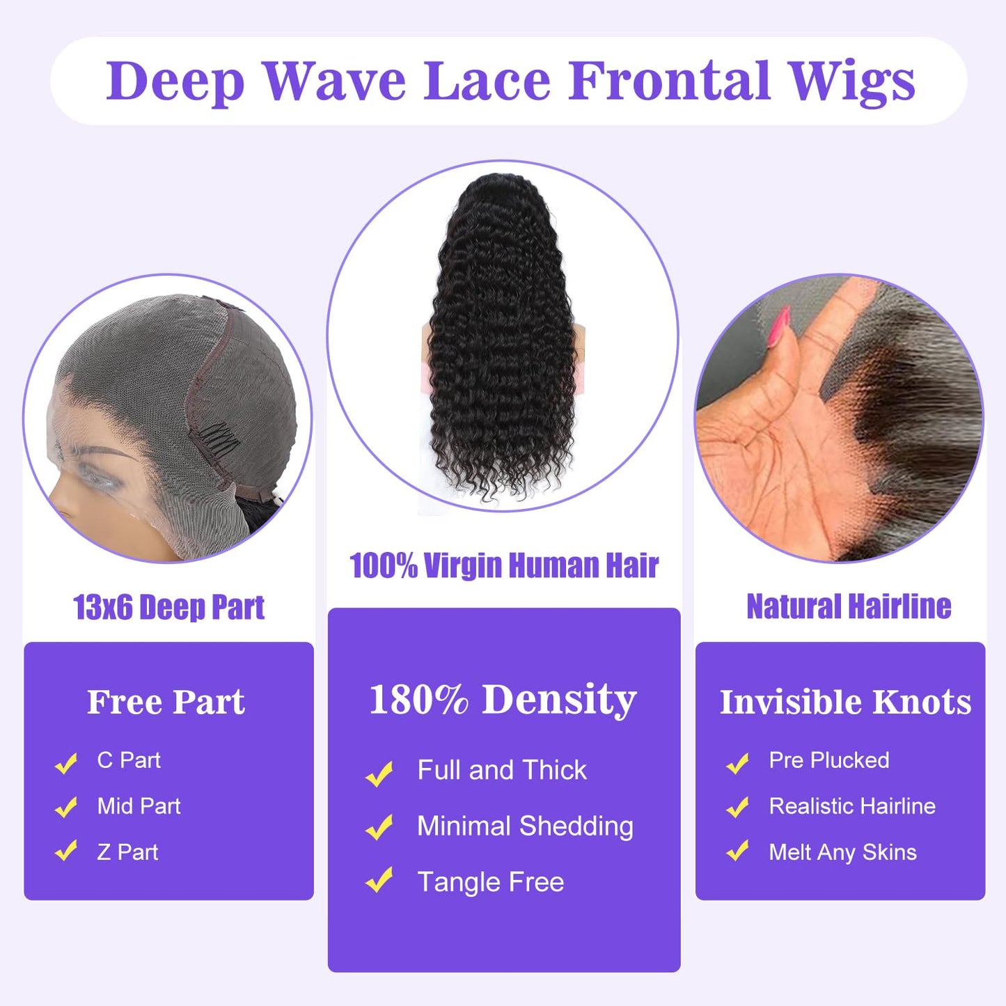 26 Inch Deep Wave Lace Front Wigs Human Hair 13X6 HD Lace Front Wigs Human Hair Pre Plucked with Baby Hair 180% Denity Deep Curly Human Hair Wigs for Women Natural Color