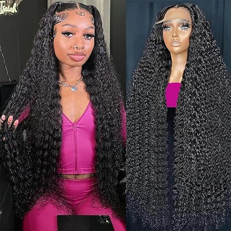 30 Inch 13X6 Deep Wave Lace Front Wigs Human Hair for Women HD Transparent Deep Curly Lace Frontal Wigs Human Hair Pre Plucked with Baby Hair Natural Color