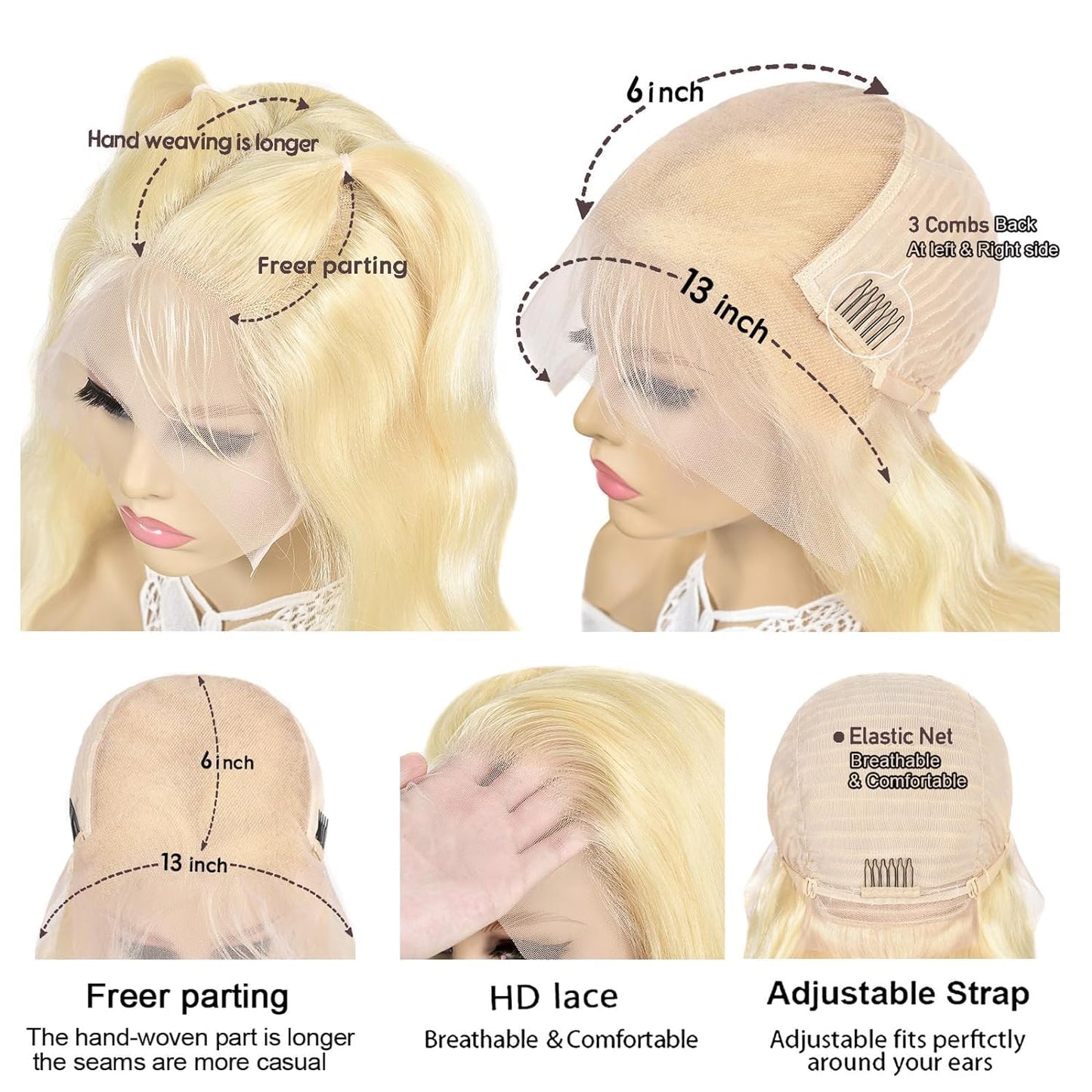 Alimubi 613 13X6 Lace Front Wig Human Hair 200 Density 613 Lace Front Wig Human Hair 40 Inch Body Wave Blonde Wig Human Hair (40 Inch)