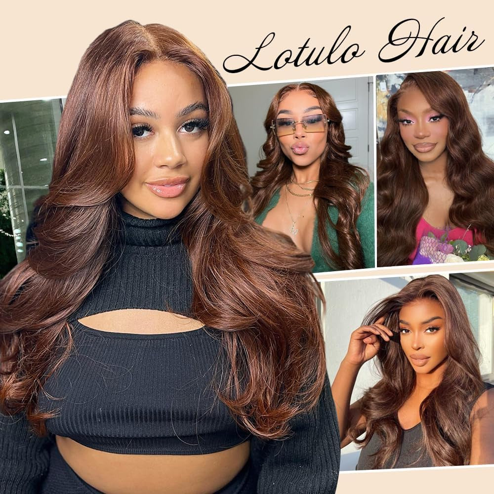 28Inch Chocolate Brown Lace Front Wig Human Hair 13X6 HD Transparent Body Wave Lace Front Wigs Human Hair Pre Plucked Glueless Frontal Brown Wig Human Hair 180% Density #4