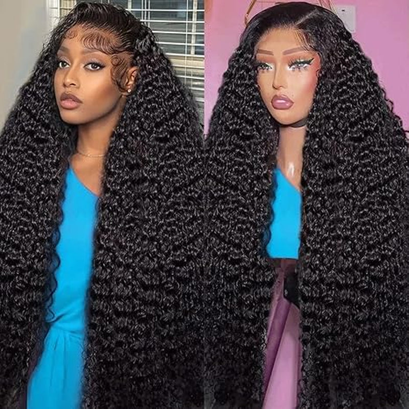 30 Inch 13X6 Deep Wave Lace Front Wigs Human Hair for Women HD Transparent Deep Curly Lace Frontal Wigs Human Hair Pre Plucked with Baby Hair Natural Color