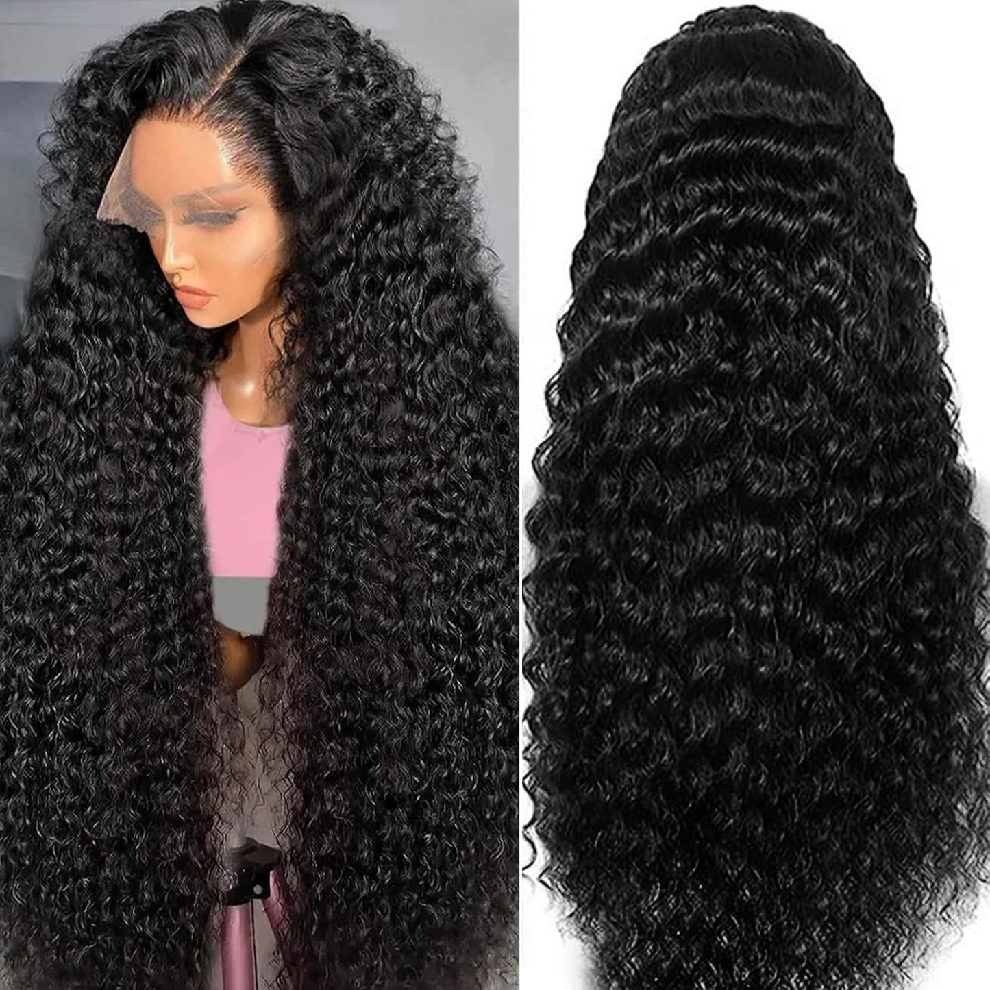 30 Inch 13X6 Deep Wave Lace Front Wigs Human Hair for Women HD Transparent Deep Curly Lace Frontal Wigs Human Hair Pre Plucked with Baby Hair Natural Color
