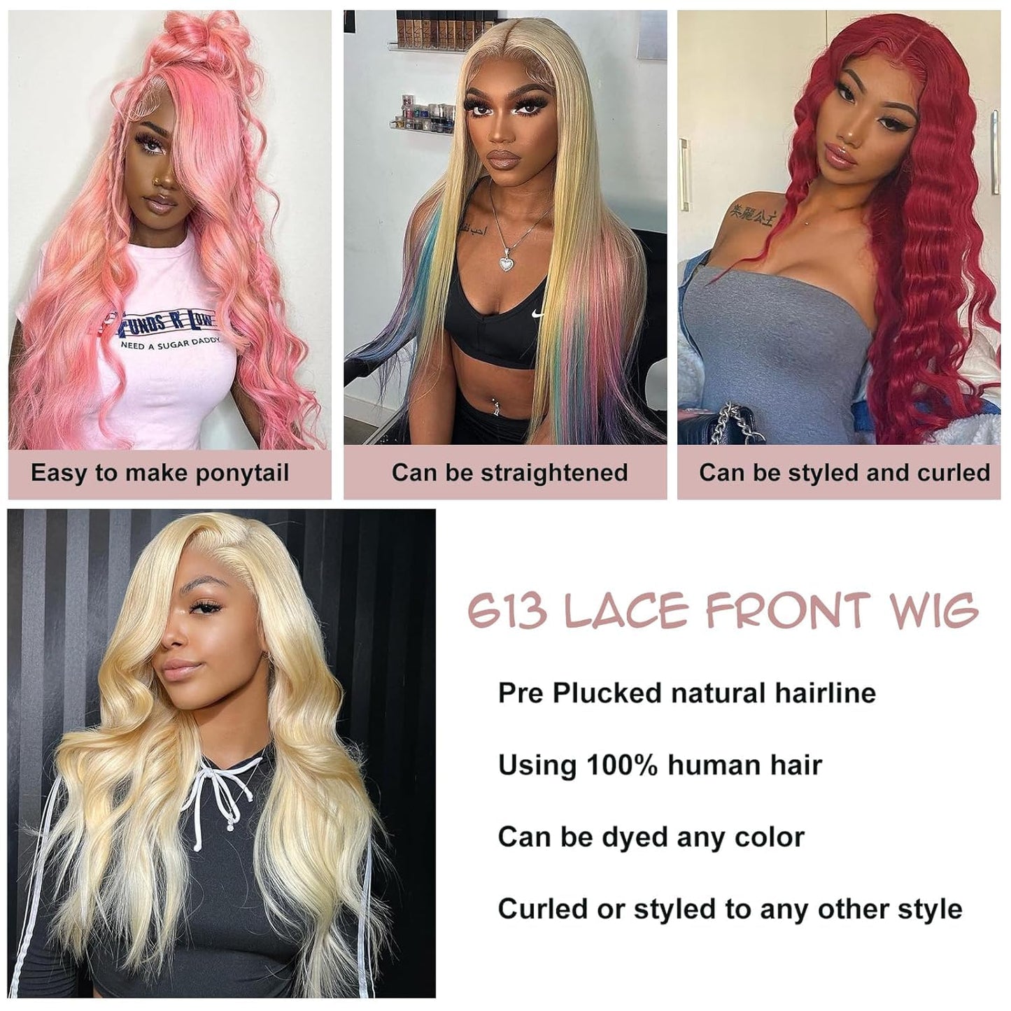 Alimubi 613 13X6 Lace Front Wig Human Hair 200 Density 613 Lace Front Wig Human Hair 40 Inch Body Wave Blonde Wig Human Hair (40 Inch)