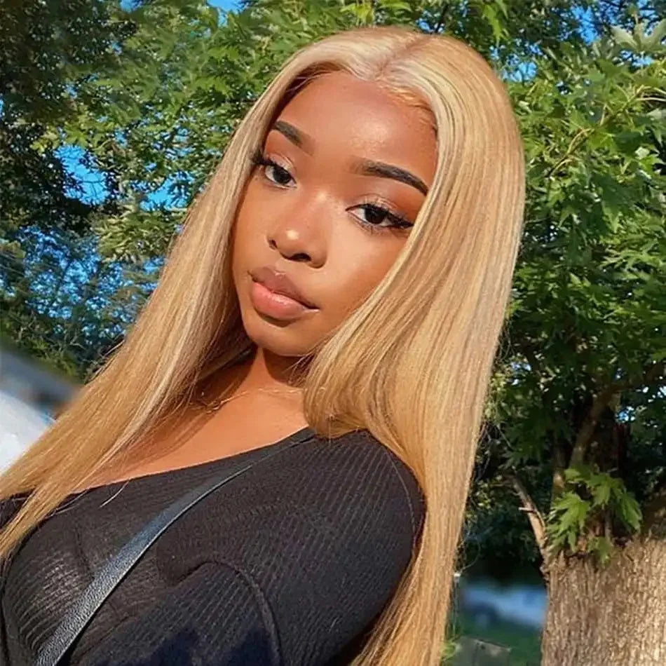 #27 Honey Blonde Human Hair Wigs HD 13X6 Lace Frontal Wigs Bone Straight Lace Front Human Hair Wigs for Women