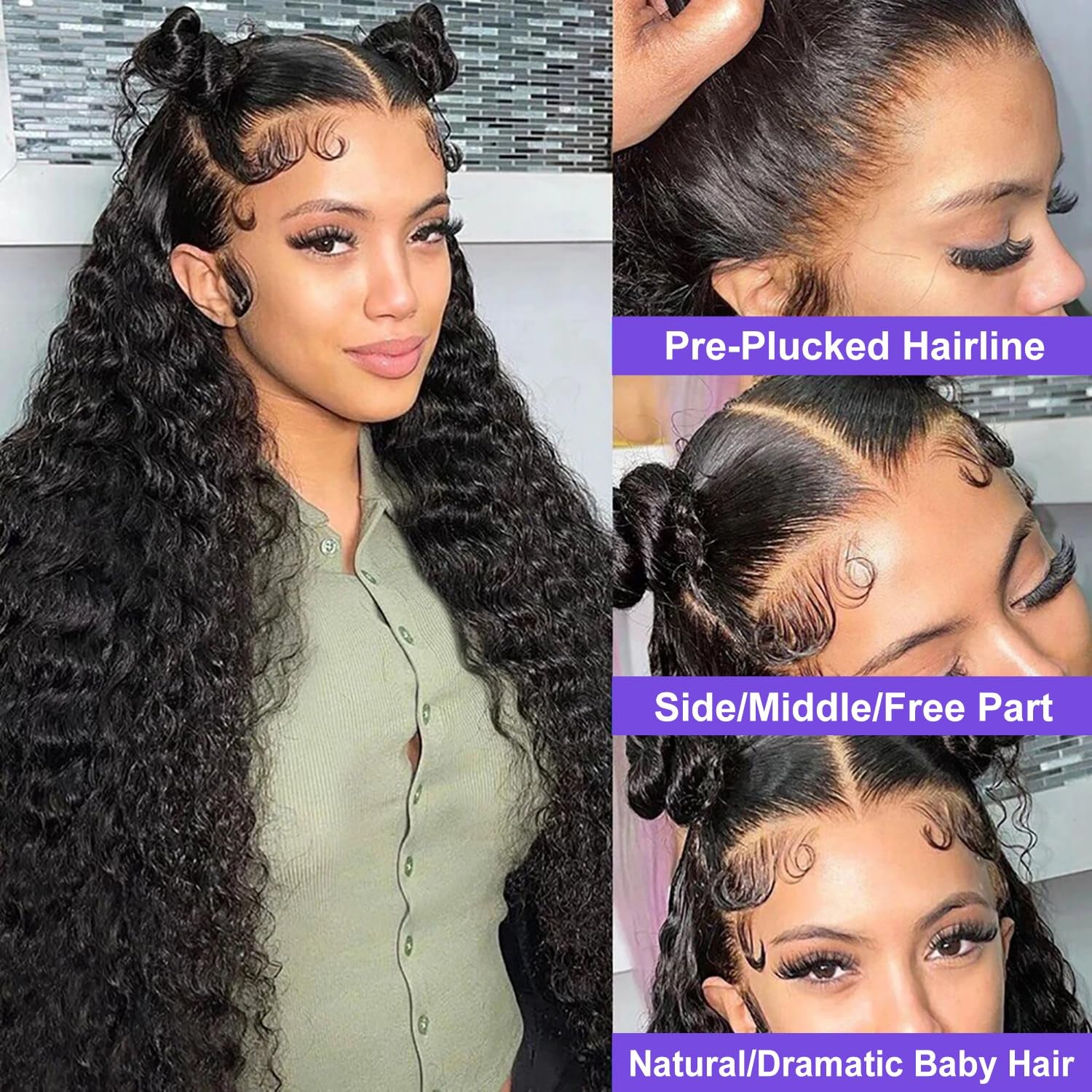 26 Inch Deep Wave Lace Front Wigs Human Hair 13X6 HD Lace Front Wigs Human Hair Pre Plucked with Baby Hair 180% Denity Deep Curly Human Hair Wigs for Women Natural Color